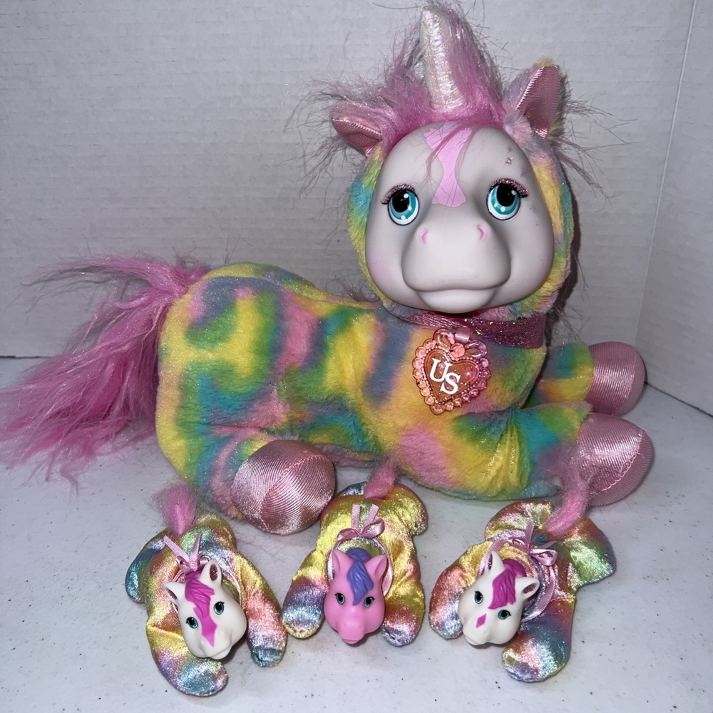 UNICORN SURPRISE Rainbow Tie Dye Plush Stuffed Animal 11" With THREE BABIES